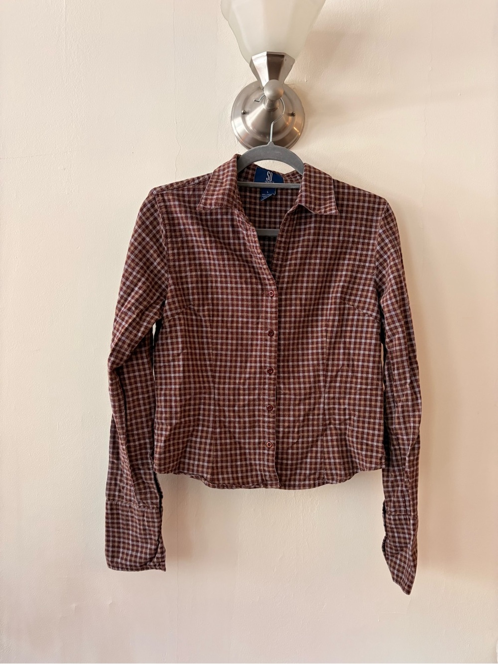 Vintage SO Women's Brown Plaid Button-Down Fall Shirt